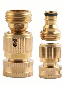 Garden Hose Quick Connectors, Male & Female Brass Water Connectors, 3/4" American Brass Hose Quick Connectors, 3/4" European Thread Connectors, Solid Brass, 3/4" GHT Thread, Leak-Free Water Pipe Connectors, Quick Connection Kit - Multicolor - View 9