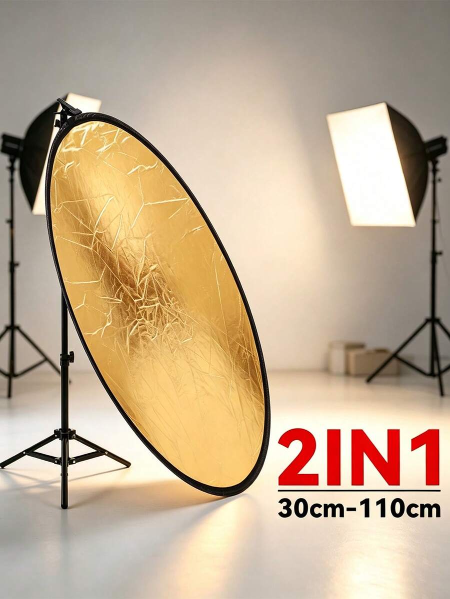 Reflector de fotografía portátil y plegable de doble cara dorado & plateado, disco reflector redondo con bolsa de almacenamiento, reflector de luz de relleno para retratos de estudio & exterior - Ver 1