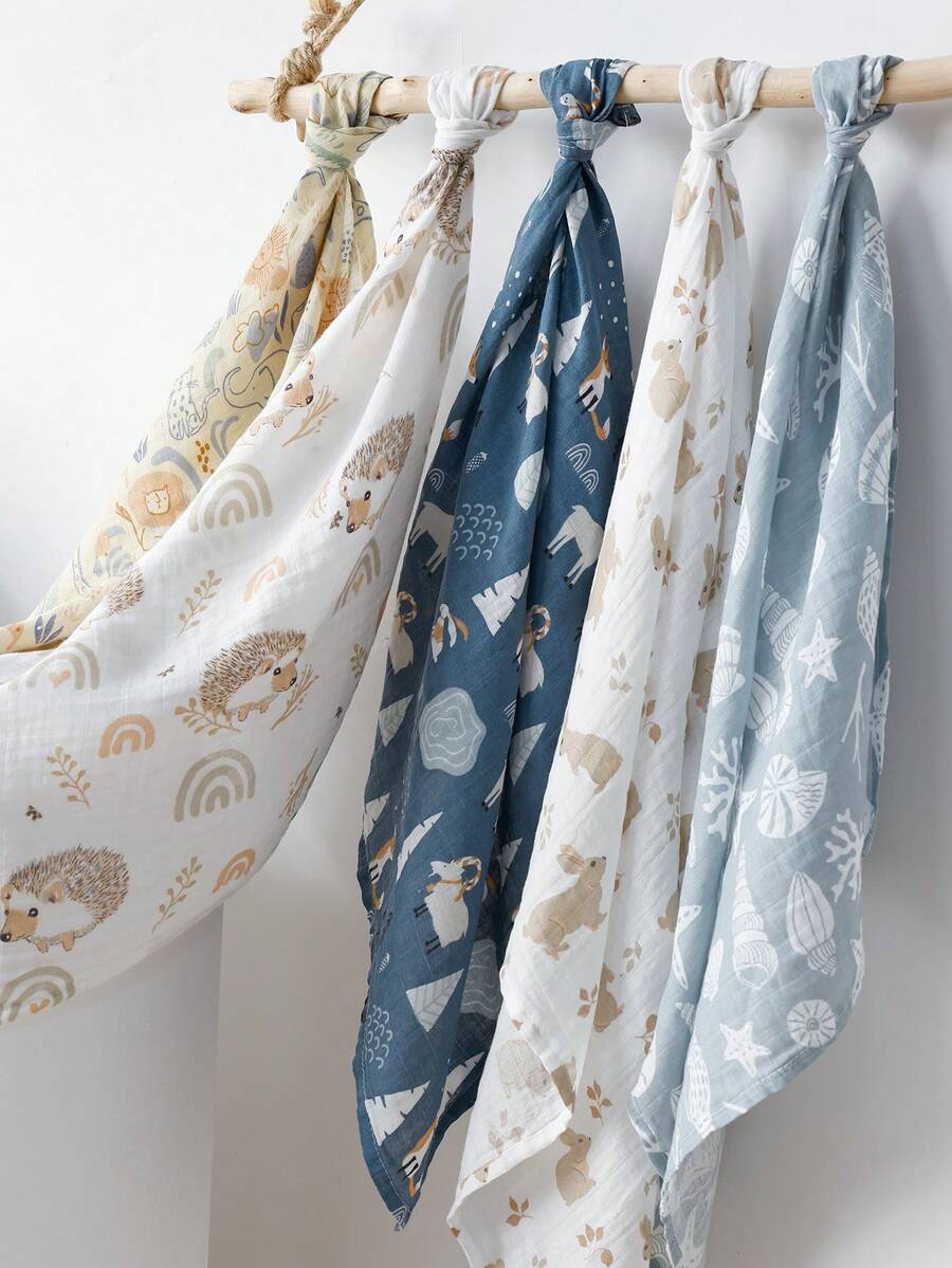 5入 60*60cm 紗布嬰兒圍兜 多用途正方形手帕 嬰兒三角巾口水巾 - 彩色 - 查看 1