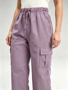 Solid Color Multi-Pocket Pants, Women's Fashionable Commuting Work Pants For Beauty Salons, Pet Shops, Casual Outings, Spring & Summer - Lilac Purple - View 4