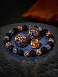1pc Natural Yooperlite Fire Stone Bracelet - UV Glow Suitable For Yoga, Meditation, Essential Oil, Boho Friendship Jewelry For Men Women Daily Wear - Multicolor - View 5