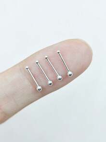 4pcs/Set New 925 Sterling Silver Earrings For Pierced Ears, Pure Silver Sleeping Earrings, Wear All The Time For Ear Piercing Care - Antique Silver - View 8