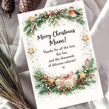 1 Greeting Card + 1 Envelope Warm Festive Christmas Greeting Card, Robin And Gift Box Design "Merry Christmas Mum", For Mother, Winter Holiday Watercolor Style. - View 1