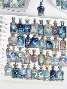 50pcs Moon Phase Magic Bottle Stickers, Scrapbook Material, Phone Case, Notebook, Luggage, Skateboard, Guitar, Diary Decoration Decals - Vacuum Flask - View 2