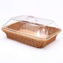 1pcs Imitation Rattan Bread Baskets,13.8''x9.8'' Large Wicker Bread Baskets With Acrylic Lids,Tabletop Food Serving Basket, Fruit Tray, Rattan Food Serving Tray For Kitchens,Dining,Restaurants - 卡其色 - 查看 12