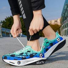 1 Pair Comfortable Mesh Breathable Sports Shoes, Fashionable Lightweight Running Shoes With Football Pattern - Green - View 10