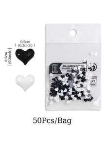50件可愛迷你愛心美甲飾品，甜美日系美甲配件，黑白混色美甲飾品，適合DIY女性美甲沙龍設計裝飾，5mm美甲寶石 - 彩色 - 查看 6