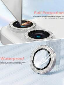 Metal Tempered Glass Lens Protector, 9H Hardness, High Definition & High Transparency, Scratch Resistant & Wear Resistant. Glitter Ring Design, Girly Style With Outstanding Aesthetics, Fits Body And Compatible With Phone Cases, Compatible With IPhone 11-17 Series. Case Friendly - Silver - View 4