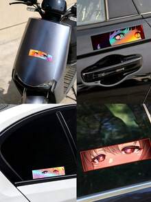 四件組凝視之眼摩托車與汽車貼紙：卡通風格個性化眼睛貼花，適用於車窗與車身刮痕，具虹彩彩虹雷射效果 - Four-way gaze - 查看 3