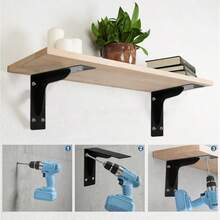 2 Pcs Floating Shelf Brackets L Bracket With Beam - Shelf Brackets Black- Heavy Duty Shelving Brackets For Floating Shelves - Wall Mounted Support For DIY (10/12 In) - View 6