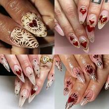 Vintage Baroque Metallic Cross Sacred Heart Nail Stickers, Embossed 3D Self-Adhesive Nail Decals With Shiny Gold Outline & Vivid Red Heart Cross Motifs, Perfect For Luxury Gothic Retro Manicure, Professional Salon Beginner DIY Nail Supplies - Multicolor - View 8
