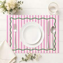 2pcs/4pcs/6pcs, Striped Pattern Kitchen Dining Table Tray Mat, Square Tray Mat, Table Mat, Holiday Table Decor, Seasonal Home Decor, Holiday Decor, Thickened Linen Material, Perfect For Holiday Dining Room And Kitchen Decor - Multicolor - View 2