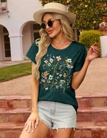 Women T-Shirts - 墨綠色 - 查看 4