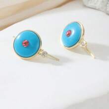 Vintage blaue Hauptstein mit rosa Zirkonia Akzenten Damen Ohrringe, erfrischendes Kontrastfarben Design, geeignet für Sommer Strand Ausflüge, Strand Pool Partys, tropische Urlaube und tägliches Tragen, atmosphärische Urlaubs Ohrringe - Gold - Übersicht 4
