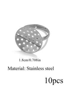10 Pcs 18K Gold-Plated Stainless Steel Circular Hollow Mesh Adjustable Ring Blanks Inlaid With Gemstones DIY Jewelry Making Supplies For Women - Ring - View 10