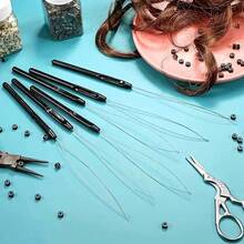 30/50/100 Pieces Hair Extension Loop Needle Threader Wire Pulling Hook Tool And Bead Device Tool Plastic Loop Needle For Hair Or Feather Extensions Supplies, DIY, Black, Halloween - View 2