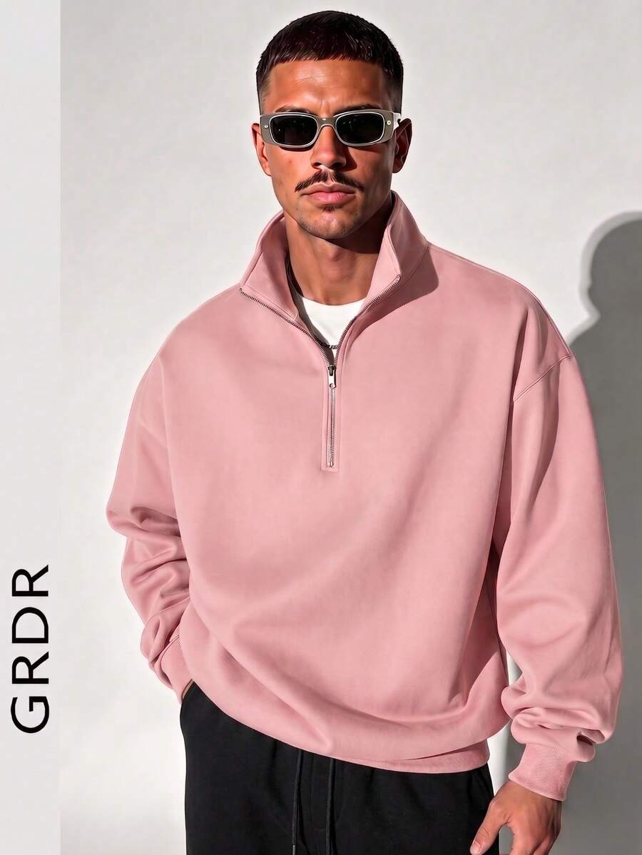 GRDR Men's Autumn/Winter Solid Color Casual Everyday Zip-Up Pullover Pullover Sweatshirt