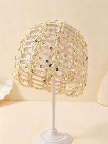 1pc Women's Spring/Summer Thin Hollow-Out Sequin Decor Handmade Crochet Knit Hat, Suitable For Spring/Summer/Autumn Daily Outdoor Wear, Random Sequin Color - Hollow Sequins - View 13
