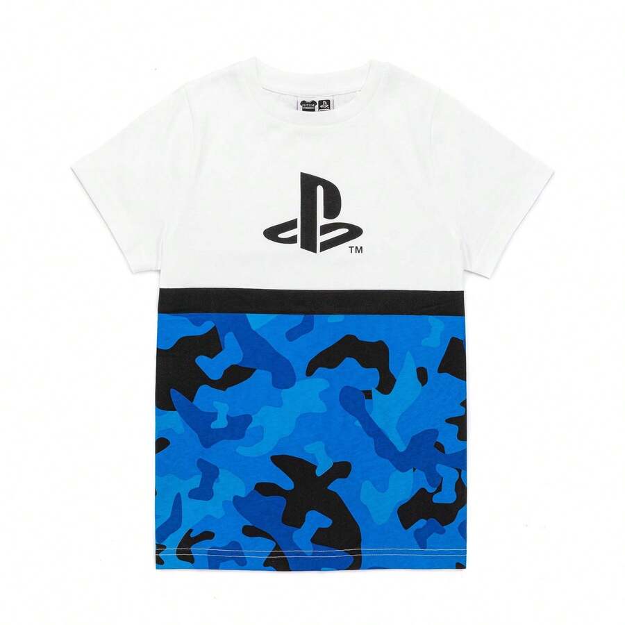 Playstation Boys Camo T-Shirt - White/Blue/Black - View 1