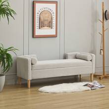 Velvet Storage Bench With Arms - Ideal For Living Room, Entryway And Bedroom - Ivory - 灰色 - 查看 1