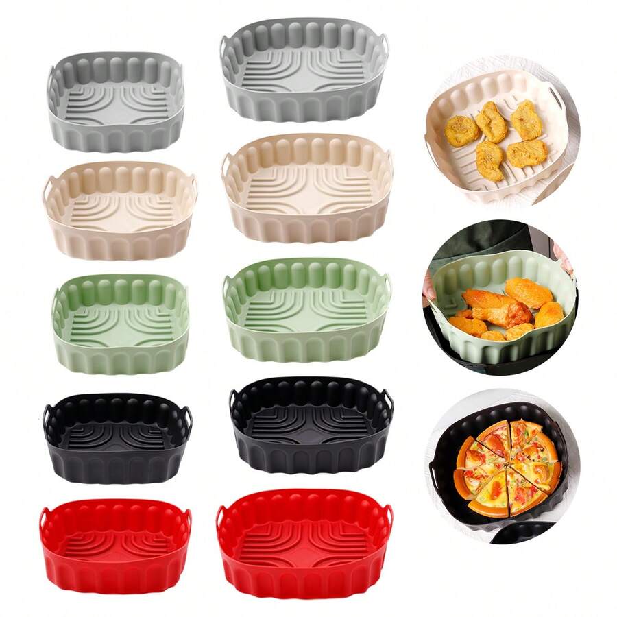 1pcReusable Air Fryer Silicone Pot Liner, Non-Stick Square Air Fryer Basket Insert With Handles, Heat Resistant Baking Tray For Oven Microwave, Easy Clean Air Fryer Accessories - View 1