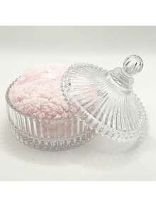 1pc Transparent Striped Glass Vanity Jar With Lid, Powder Puff Container, Cosmetic Storage Box, Elegant Bathroom Decor Box, Elegant Striped Decorative Container, Suitable For Loose Powder, Cosmetics And Small Accessories, Bathroom Vanity Storage Jar - Clear - View 2