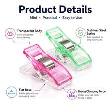 Colorful Plastic Patchwork Sewing Clips, Multi-Function Plastic Clips, Strong Grip, No Needle Marks, DIY Craft Accessories, Sewing Accessories, Suitable For Fabric, Crafts And Sewing Projects, Also As Photo Clips, Snack Clips, Folder Clips, Etc., Without Storage Box - Transparent High Elasticity Style - View 2