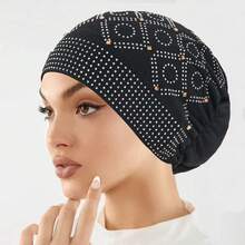 1pc 2026 European And American New Fashion Rhinestone Crystal Linen Women's Headscarf Hat Under Cap Headwrap - Multicolor - View 2