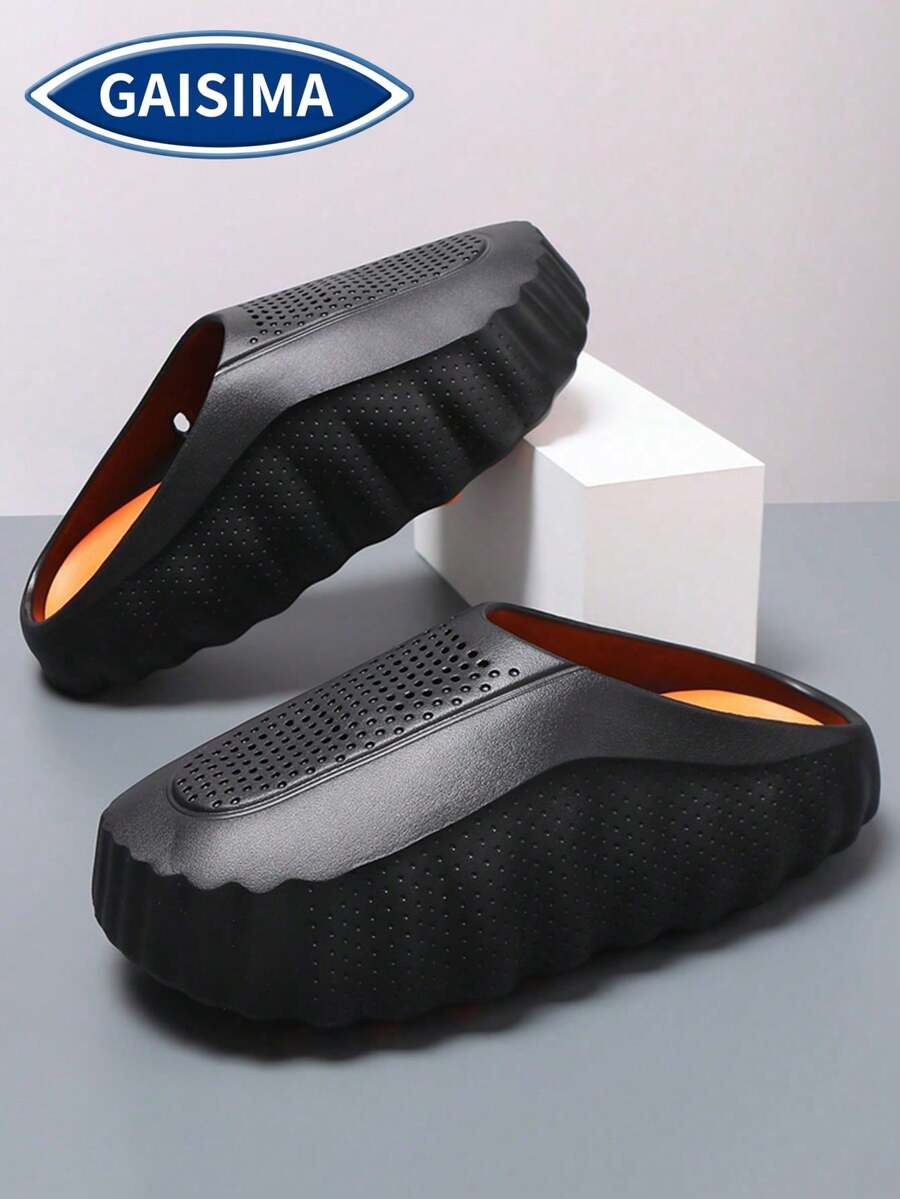 GAISIMA Sandal Selop Pria Berlubang dan Bergerigi dengan Sol Tebal, Sepatu Gaya Fungsional, Sandal Kasual Luar Ruangan Musim Panas, Sandal Anti Selip Kamar Mandi