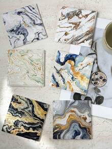Ins Style Gilded Fluid Marble Pattern Ceramic Coaster, Minimalist High-Definition Printed Waterproof Heat-Resistant Square Ceramic Desktop Protector, Suitable For Home Decor, Refrigerator, Daily Use And Holiday Birthday Gift - Multicolor - View 2