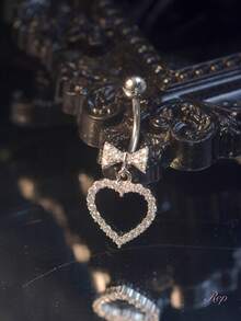 Rhinestone Heart Bow Fashion Belly Button Ring - Multicolor - View 3