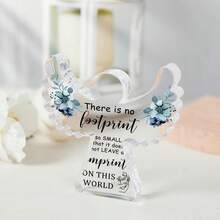 1pc 9.6*9cm 2D Flat Irregular Angel Shaped Clear Acrylic Tabletop Ornament, Watercolor Blue Floral Baby Footprint Quote Print Miscarriage Sympathy Keepsake Gift, Infant Loss Memorial Funeral Home Desktop Decor - View 3