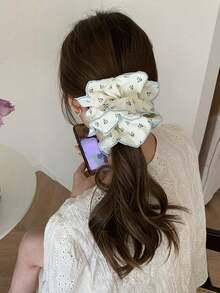 1pc Women's Floral Sweet Fashion Casual Flower Lace Hair Scrunchie, Suitable For Daily Wear - Beige - View 6