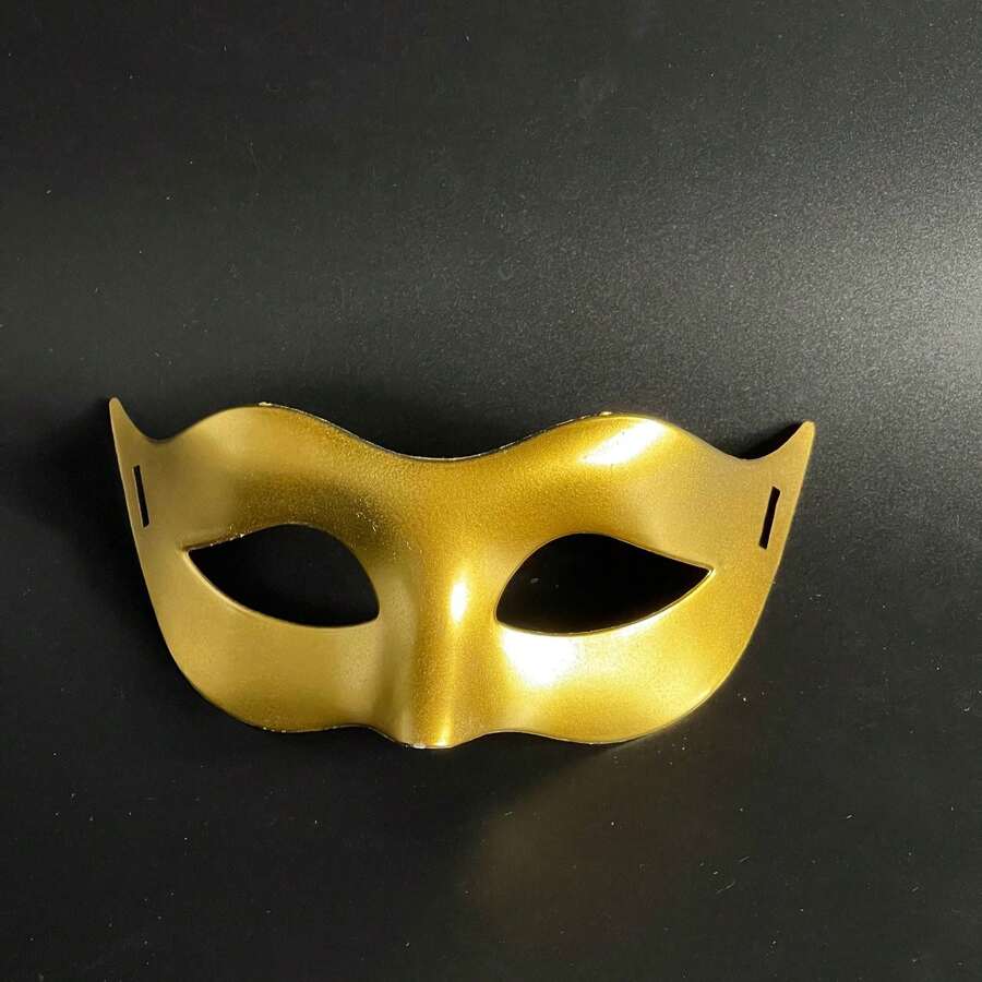 熱門男士半臉面具 平頂光滑表面 聖誕化裝舞會 神秘面具 - 金色 - 查看 1