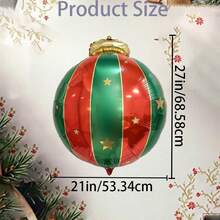 2/6pcs 27-Inch Christmas Foil Balloons, Red & Green Striped With Gold Star Pattern, Hanging Foil Balloons For Christmas Home Party Decoration - Christmas Baubles - View 5