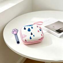 2pcs/Set Pastel Print Mini Data Cable & Earphone Storage Bag With Cat Paw Cable Organizer, Hard Shell Anti-Collision Interior With Mesh Divider, Stores Earphones, Data Cables, Chargers And Other Digital Accessories, Comes With Hanging Strap For Backpack, Convenient For School And Travel - Multicolor - View 21