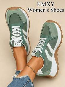 Bequeme Damen-Schnürsneaker - leichte, multifunktionale Lässig Schuhe, ganzjährig tragbar, rutschfeste Gummisohle, große Größen, Sportschuhe - Grün - Übersicht 5