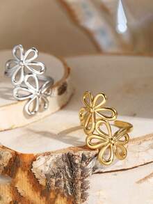 RAYQUEEN 1pc Bohemian Hollow Flower Stainless Steel Ring, Material No Fading, Women's Fashion Accessory, Personalized Versatile Exaggerated Style - Ring - View 5