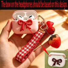1pc Creative Strawberry Heart Plaid Bracelet Heart Keychain Earphone Protective Case, Compatible With Earphone Pro 3 Protective Case, Earphone Pro (2nd Gen), Earphone 3, Earphone Pro, Earphone 4 Protective Case, Earphone Accessories, Suitable For Daily Use Or As A Gift - Pink - View 8