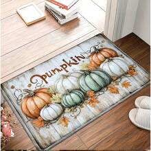 1pc Contrast Color Pumpkin Maple Leaf Wood Grain Rectangular Rug, American Country Style, Halloween, Doormat, Small Rug, Welcome Mat, Outdoor Doormat, Kitchen Rug, Front Door Mat, Garden Rug - Multicolor - View 4