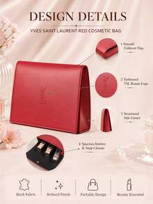 YSL حقيبة مكياج سان لوران حمراء 20*15 سم، قماش ناعم، إغلاق بكبس، مناسبة لتخزين إكسسوارات المكياج، الاستخدام اليومي ومطابقة الهدايا - الأحمر - مشاهدة 6