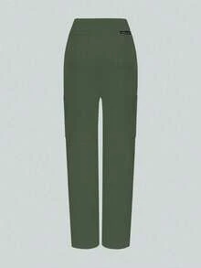 Pantalones de mujer/enfermería, pantalones cómodos, pantalones de unicolor y de bolsillos múltiples simples para primavera - Verde Oscuro - Ver 3