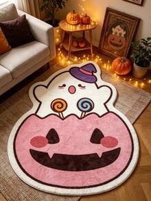 1 pieza Alfombra con forma de fantasma de piruleta de calabaza sonriente rosa, estilo lindo y peculiar, Halloween, felpudo, alfombra pequeña, alfombra de bienvenida, felpudo exterior, alfombra de cocina, decoración del hogar, alfombra de puerta principal, alfombra de área, alfombra de jardín, alfombra lavable - Multicolor - Ver 1