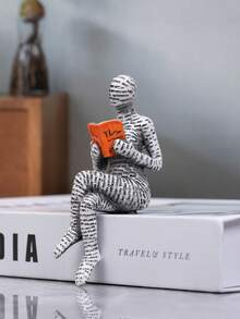 1pc Resin Reading Figurine Home Decor Ornament, Reading Style, Home Decoration Accessory, Best Choice, Autumn Decor, Room Decoration - Multicolor - View 7