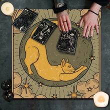 1 Stück Vintage Stretch Gelbe Katze Vollmond Tarot Tuch Konstellation Stern Wolke Himmlische Altar Matte Weicher Stoff Tarot Ausbreitung Tischdecke Niedlich Mystisch Hexe Spirituelle Wahrsagerei Karten Matte Heim Ritual Dekoration Geschenk - Schwarz - Übersicht 6