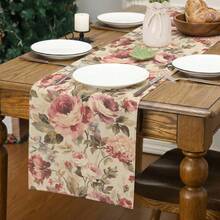 1pc Vintage Floral Table Runner, Country Style, Home Kitchen Decor, Indoor/Outdoor Party Supplies, Room Decoration. Suitable For Daily Home Kitchen Decor, Daily Party Decoration. - Multicolor - View 3