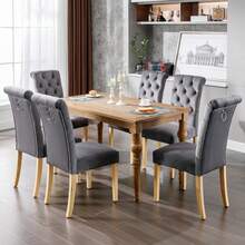 4 Piece Velvet Grey Dining Chairs Set With Oak Legs - Modern Style For Living Room, Reading Nook Or - 灰色 - 查看 1