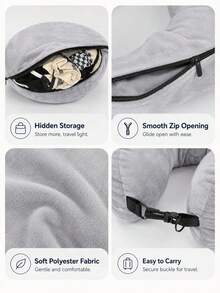 Multifunctional Hollow Soft Plush Travel Neck Pillow, Adjustable U-Shaped Travel Neck Pillow, Wide And Comfortable Design, With Convenient Zipper, Can Be Filled With Clothes, Portable Travel, Suitable For Car, Office And Airplane, Ideal Choice For Long-Distance Flights - Multiple Styles - View 5