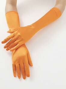 1 Pair Solid Color Minimalist Mid-Length Party Gloves - Orange-102 - View 2