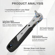 Set Obeng Ratchet Mini 11pcs 34pcs, Obeng Ratchet Sudut Kanan 1/4", Mata Bor Kunci Ratchet Kecil 36 Gigi, Cocok untuk Ruang Sempit, dengan Slot, Torx, Hex, Persegi, dan Batang Ekstensi - A - View 5